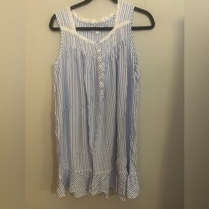 Eileen West Blue Striped Cotton Blend Ruffled Hem Chemise Nightgown Size S